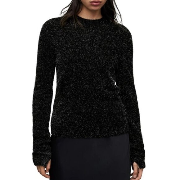All Saints Black Tinsel Metallic Sweater, S